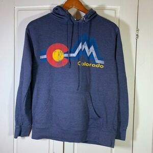 Colorado Mountain Graphic Hoodie Mountains Blue Mens Small Duck Travel Gorpcore